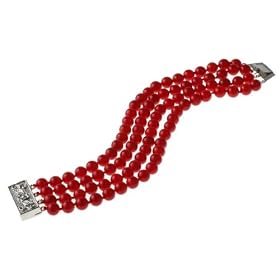 925 Sterling Silver Candygem Four Row Red Coral Bracelet by