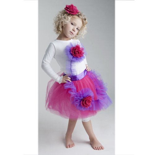 Tutu Moi 4T Hot Pink Flora Toddler Girl Tulle Tutu Flower Outfit