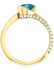 18K Yellow Gold 7.00x5.00mm Oval Cut London Blue Topaz and Diamond Ring -- LIFETIME WARRANTY