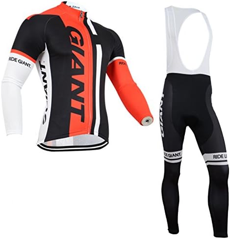 2014 Outdoor Sports Pro Team Men's Long Sleeve Giant Cycling Jersey and Bib Pants Set Black