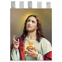 Church Banner - Immaculate Heart of Jesus - Cotton Canvas with Archival Inks and UV Coating - Border Rings for Rod Hanging. Print Size 24"x36"