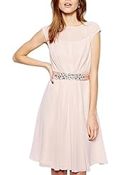 Chiffon Beaded Pleated Summer Round Neck  Dress