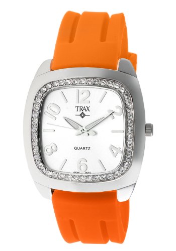 Trax Women's TR1740-WO Malibu Fun Orange Rubber White Dial Crystal Watch