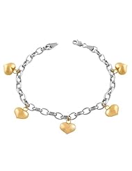 14 Karat White & Pink Gold Puffed Heart Charm Bracelet (7 inch)