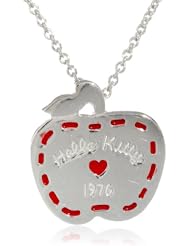 Hello Kitty Girls "Stitching" Sterling Silver Red Enamel Piping Apple Pendant Necklace, 18"