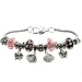 Fanciful Pandora Style Charm Bracelets in Black and Pink Beads - Butterfly and Shell Charms - 7'' Snake Chain with Heart Shaped Lobster Clasp