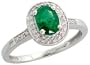 14k White Gold Oval-shaped Stone Ring, w/ 0.08 Carat Brilliant Cut Diamonds & 0.85 Carat Oval Cut (7x5mm) Emerald Stone, 3/8 in. (10mm) wide, size 5.5