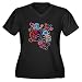 Artsmith, Inc. Women's Plus VNck Drk T-Shirt Psychedelic Punk Girl Skulls Peace Symbol