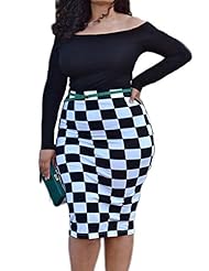 Plus Size Sexy Cocktail Cotton Plaid Print Long Sleeves Bodycon Dress/Party Dress 