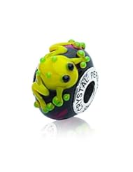 Sterling Silver Brown Murano Glass Bead With Yellow Frog