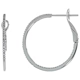 14k White Gold Thin Diamond Hoop Earrings, w/ 0.25 Carat Brilliant Cut Diamonds, 1 in. (25mm)