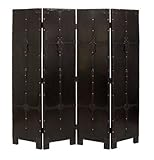 Antiqued Rub Through Leather Room Divider Screen 4 Pnl