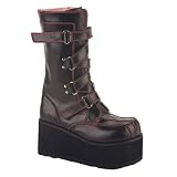 1 1/2 Inch Hot Goth Boots With Velcro Straps And Pink Stitching Demonia