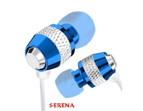 Blue SERENA Metal Replacement In-Ear Metal 3.5mm Stereo EarBud EarPhones HeadPhones Headset for all Apple iPhone, iPod Generation Shuffle Nano Mini Video Classic Touch / Creative Zen / ZUN / Sony / Sansa / Samsung other MP3 / MP4 / CD / DVD Players which have 3.5mm Audio Socket