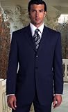 MENS SOLID COLOR NAVY BLUE 3 BUTTON WOOL 2PC SUIT BY:TESSORI UOMO SUPER 150'S EXTRA FINE ITALIAN MADE.