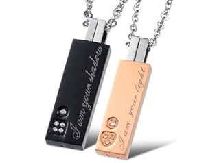 His & Hers Matching Set Titanium Couple Pendant Necklace Korean Love Style in a Gift Box (ONE PAIR)