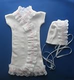 Beautiful White Lace Gown Set with Pink Trim (Five sizes!), Micro preemie 0-3 lbs