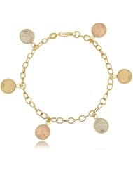 14k Tricolor Gold, Roman Coins Charm Bracelet, 7 Inches