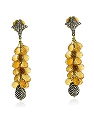 14kt Yellow Gold Diamond Pave Citrine Dangle Earrings Silver New Year Jewelry