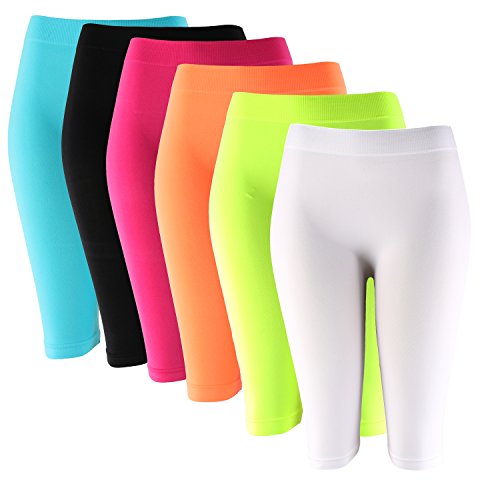 Basic Solid Biker Knee Length Shorts Spandex Yoga Leggings