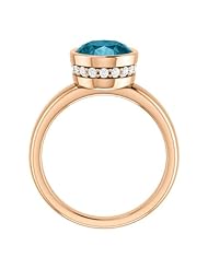 18K Rose Gold 10.00x8.00mm Oval Cut London Blue Topaz and Diamond Ring -- LIFETIME WARRANTY