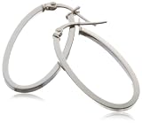 Image of 9ct White Gold Long Square Oval Tube Creole Earrings