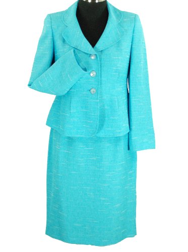 Le Suit Petite 2 Piece Skirt Suit - Jacket/Skirt Aqua 6P