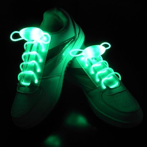 BluWhale LED Shoelaces Light Up Shoe Laces with 3 Modes in 5 Colors Disco Flash Lighting the Night for Party Hip-hop Dancing Cycling Hiking Skating -type B (Green)