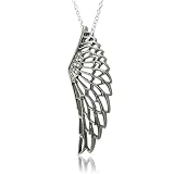 Sterling Silver Black Angel Feather Wing Champagne Brown Diamond Pendant Necklace - 0.10 carat