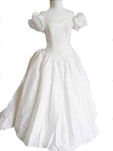 Ivory Glamour Short Sleeve Textured Silk Bridal Gown Wedding Dress, Size 8-10, BC27
