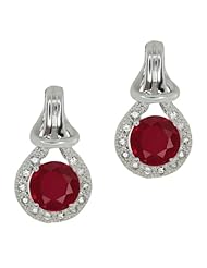 2.30 Ct Round Red Ruby White Sapphire 18K White Gold Earrings