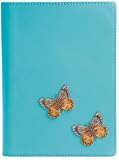 Applique Butterflies Leather Journal Diary, Lined, 5x7 , Turquoise