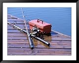Fishing Tackle Box on a Pier with Two Fishing Rods Framed Art Poster Print, 49x39