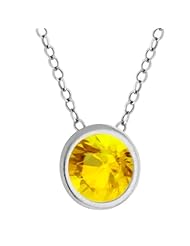 0.36 Ct Round Genuine Yellow Sapphire 14K White Gold Pendant with 18" Chain