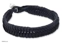 Leather and pearl bracelet, 'Black Rose Nest'