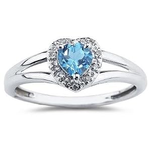 Heart Shaped Blue Topaz and Diamond Ring