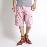 SALE 【サンタリート】 Santareet 洗いざらし＆ヴィンテージ加工ピンストライプコットンショートカーゴパンツ
