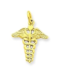 14K Yellow Gold Caduceus Symbol Charm Medical Jewelry