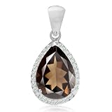 9.62ct. HUGE Natural Smoky Quartz & White Topaz 925 Sterling Silver Teardrop Pendant