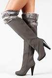 Wild Rose Belva-02 Fur Thigh High Boot Grey