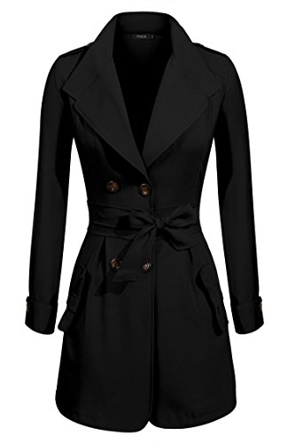 Finejo Women's Double Breasted Slim Fitted Dust Coat Winter Trench Coat Jacket