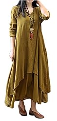 Spring Fall Cotton/Linen/Spandex Long Sleeves Maxi Dress 
