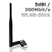 CSL - 300 Mbit/s WLAN Stick mit Antennenbuchse + 5 dBi WLAN Rundstahlantenne | Wireless LAN | Mini Dongle 802.11n/b/g | SMA Buchse 150 54 | Windows 7 + Windows 8 fähig | besonders hohe Reichweite