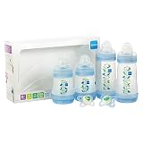 MAM Baby – Gift Set – 4 Bottles and 2 Pacifiers (0+ Months) – Blue