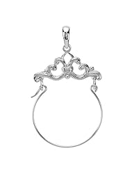 925 Solid Sterling Silver Necklace Charm Pendant, Scroll Framed Charm Holder
