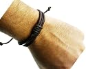 Mens Womens Brown Leather Triple Strap & Cord Wristband Bracelet