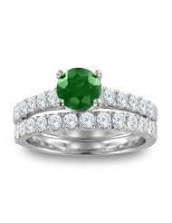 Natural Emerald Diamond Engagement Wedding Ring Bridal Set in Platinum Band... by 