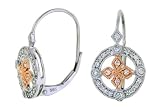 14K Pink and White Gold Diamond Earrings