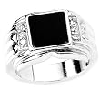 Solid Sterling Silver Cubic Zirconia & Onyx Rhodium Plated Men's Ring