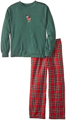 Kitestrings Little Boy's Moose Plaid Christmas Pajamas, Red/Green, Sz 5